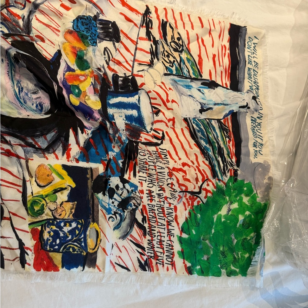 Colorful Abstract Art Scarf DIOR with Raymond Pettibon - Picture 2 of 4